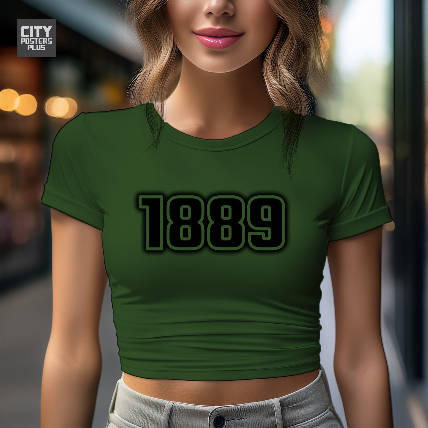 1889 Year Women Crop Top (Olive Green)