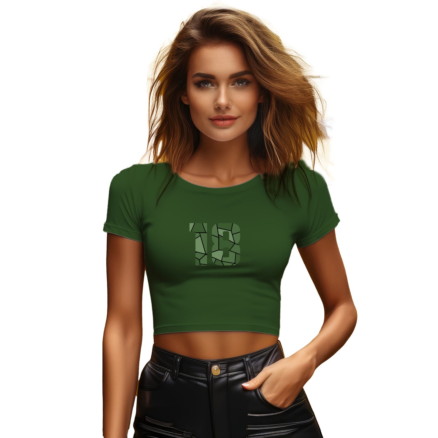 18 Number Women Crop Top (Olive Green)