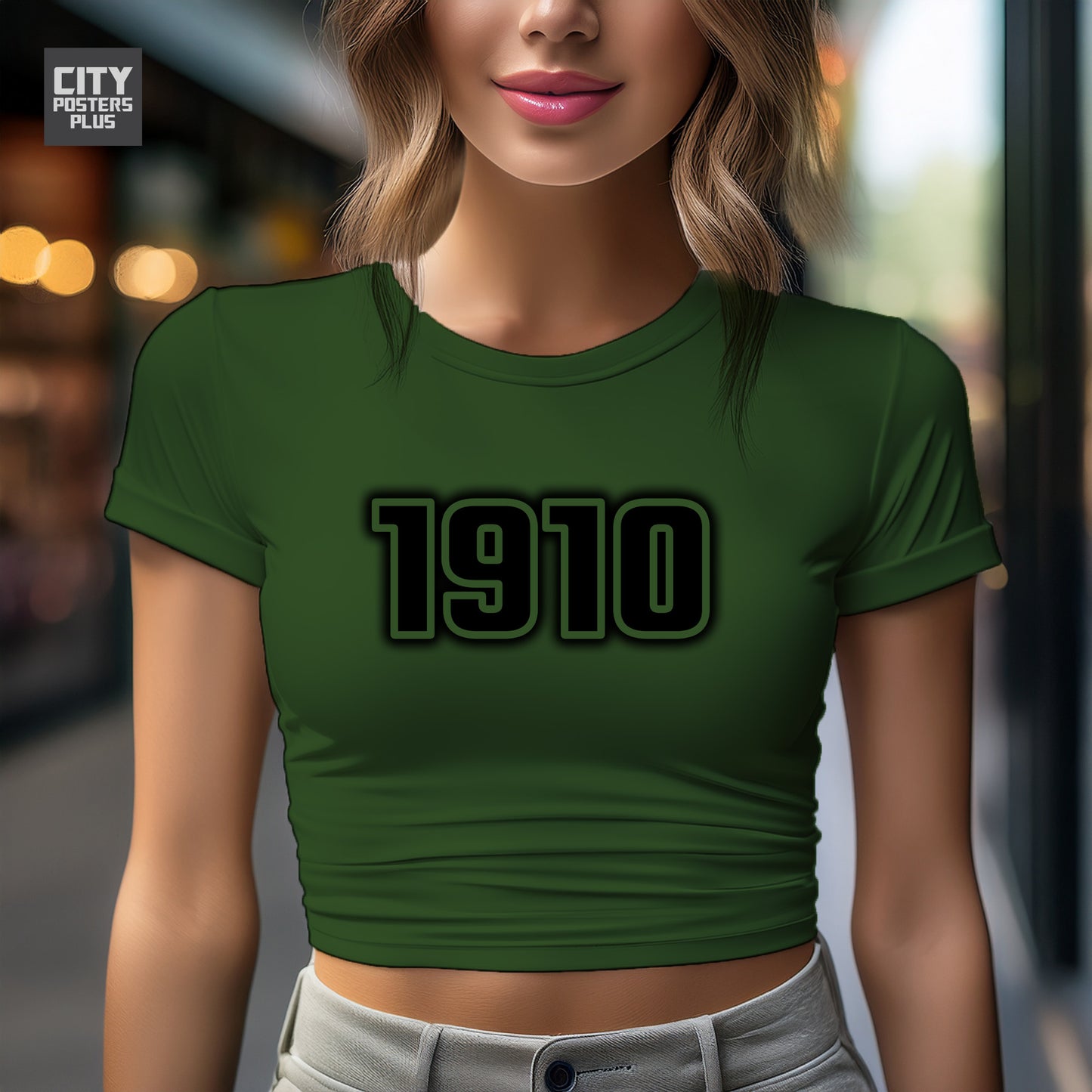1910 Year Women Crop Top (Olive Green)
