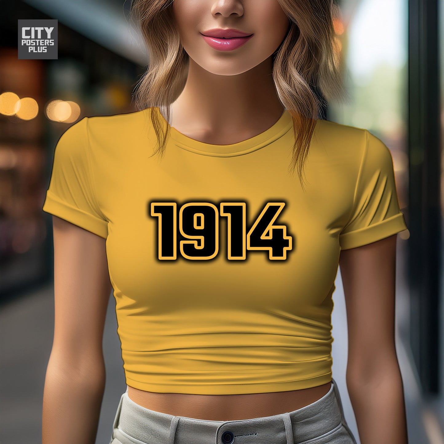 1914 Year Women Crop Top (Golden Yellow)