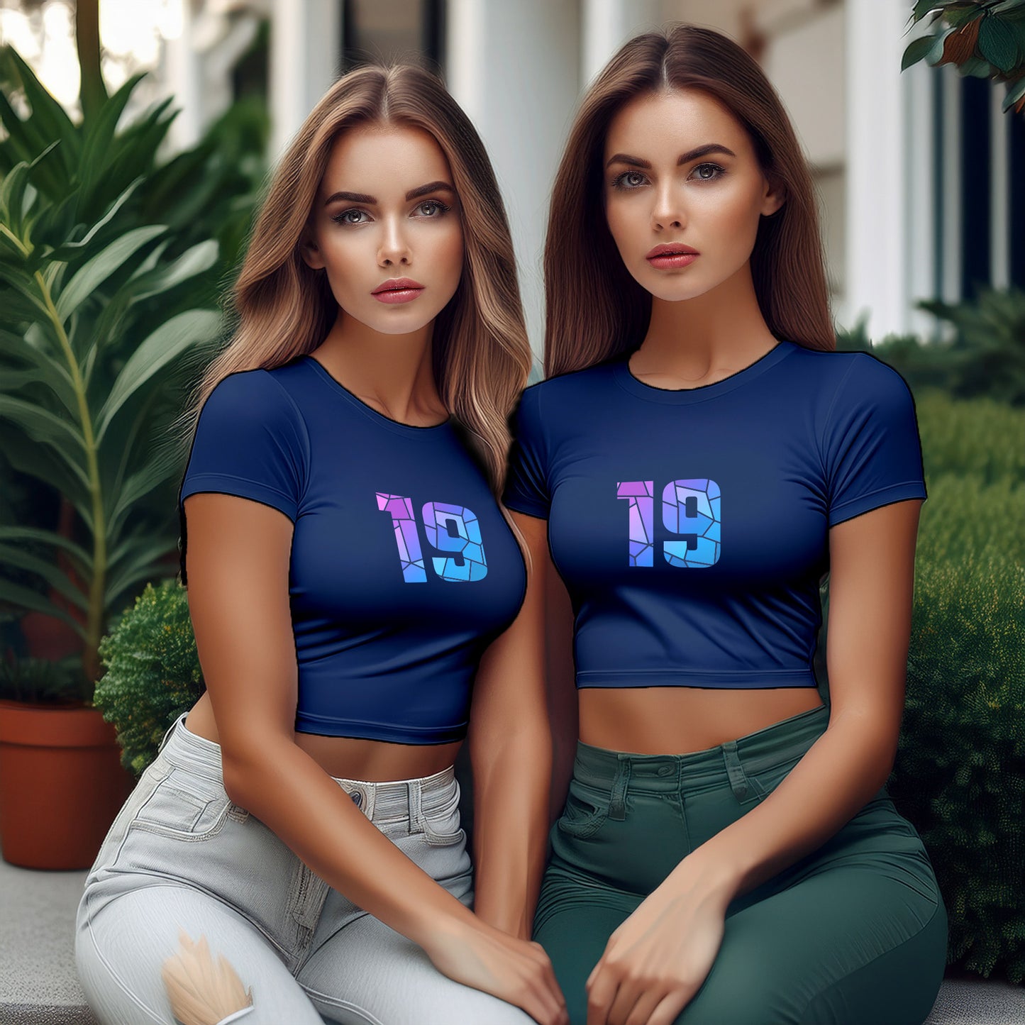 19 Number Women Crop Top (Navy Blue)