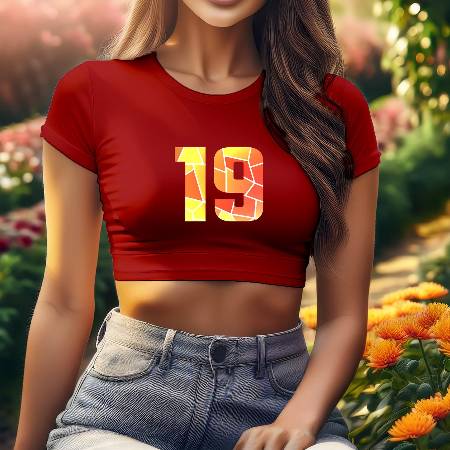 19 Number Women Crop Top (Red)
