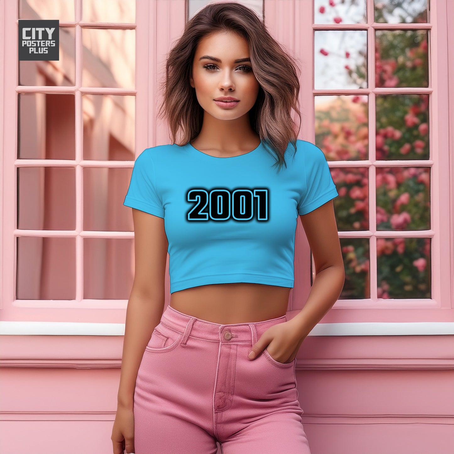 2001 Year Women Crop Top (Sky Blue)