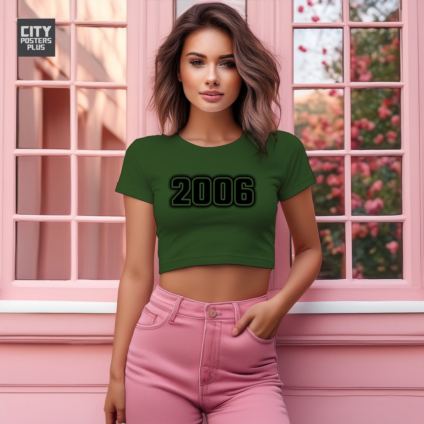 2006 Year Women Crop Top (Olive Green)