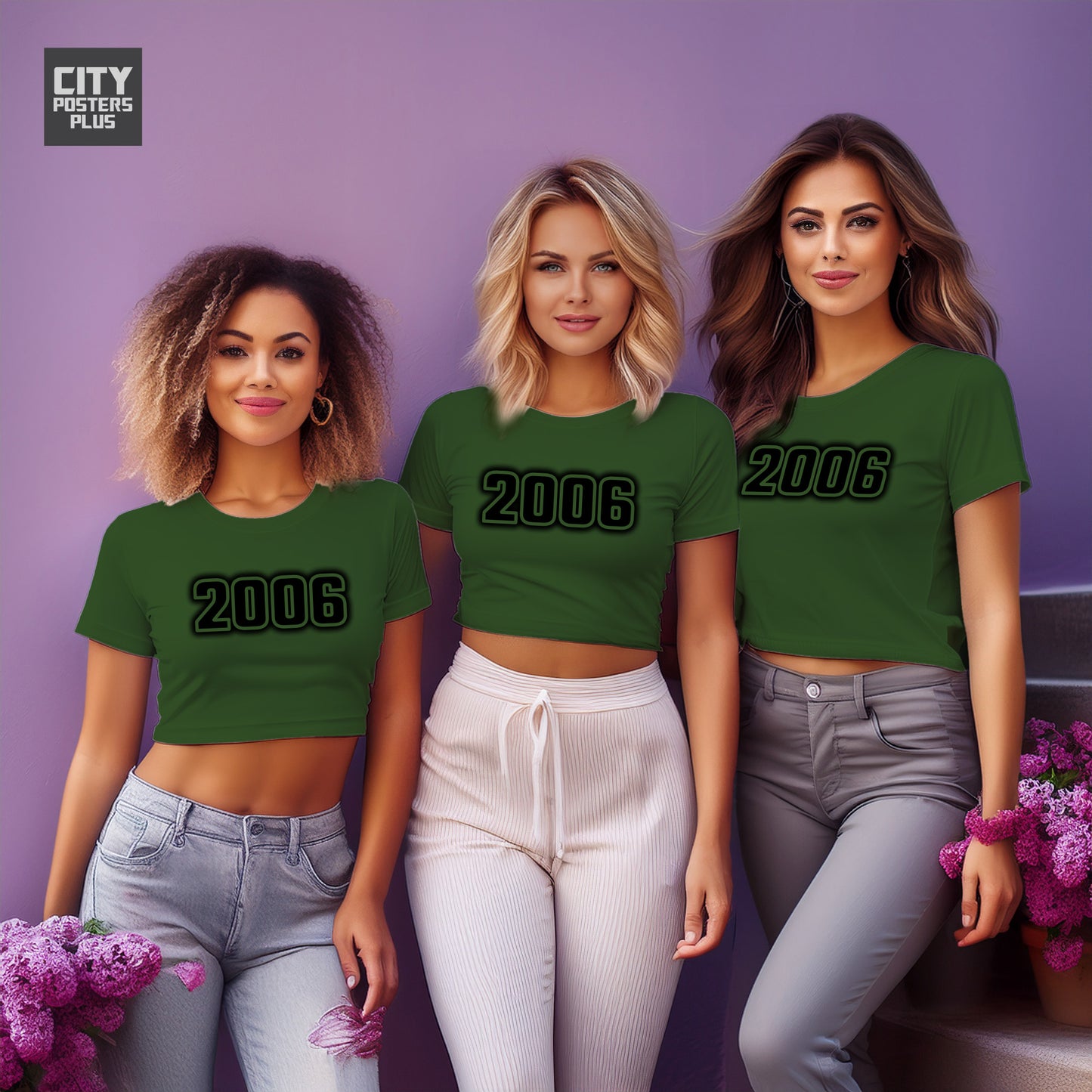 2006 Year Women Crop Top (Olive Green)