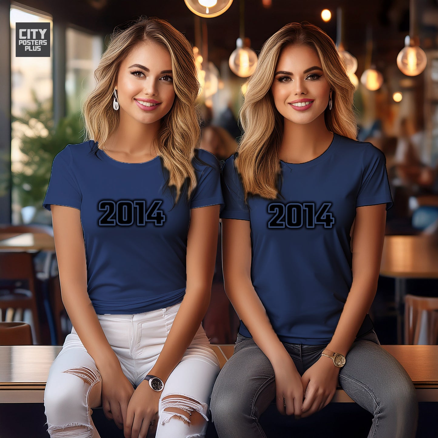 2014 Year Women T-Shirt (Navy Blue)