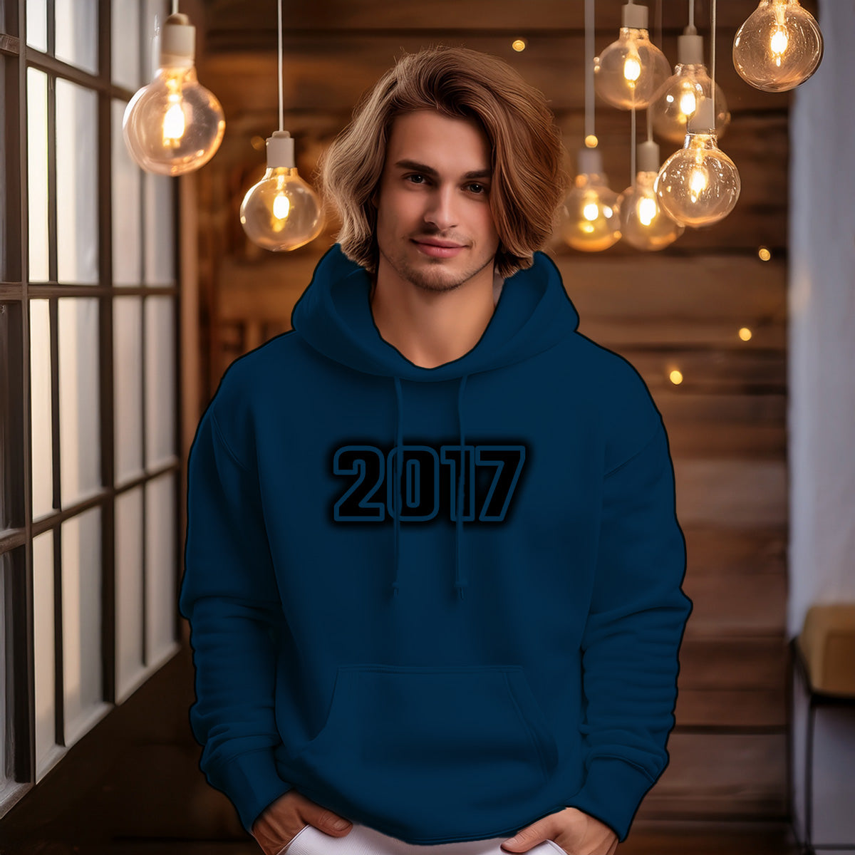 2017 Year Men Unisex Hoodie (Navy Blue)