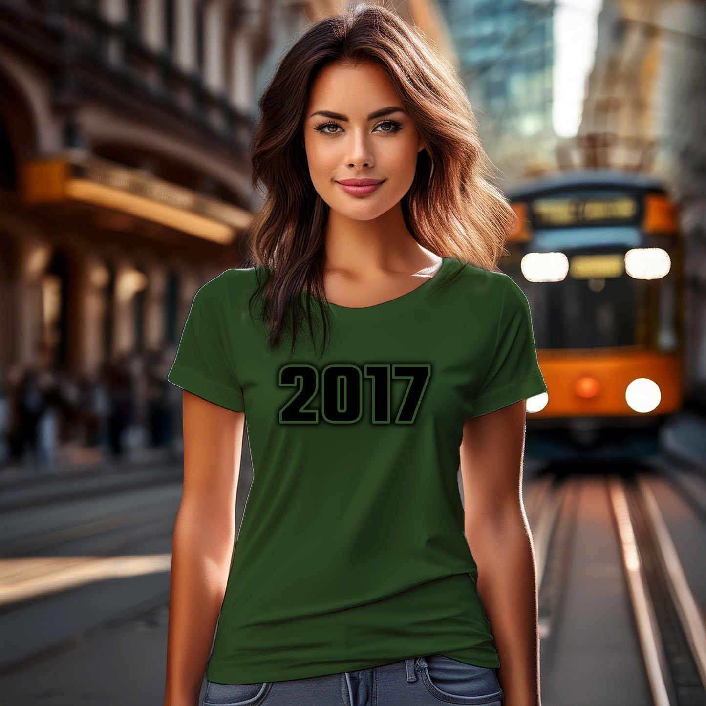 2017 Year Women T-Shirt (Olive Green)