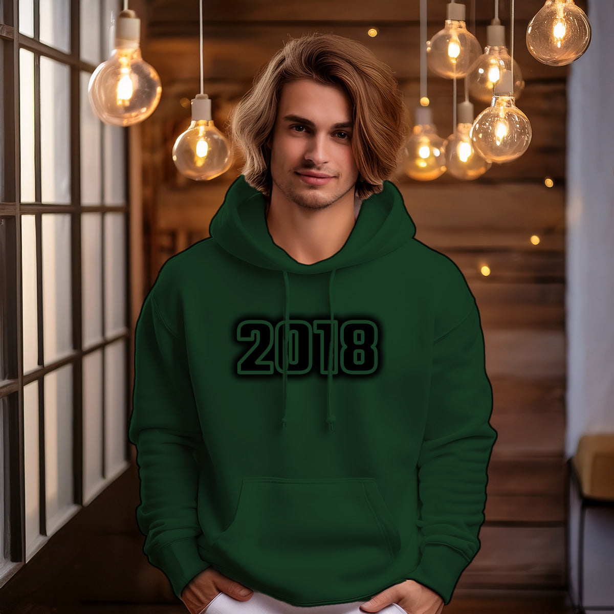 2018 Year Men Unisex Hoodie (Olive Green)