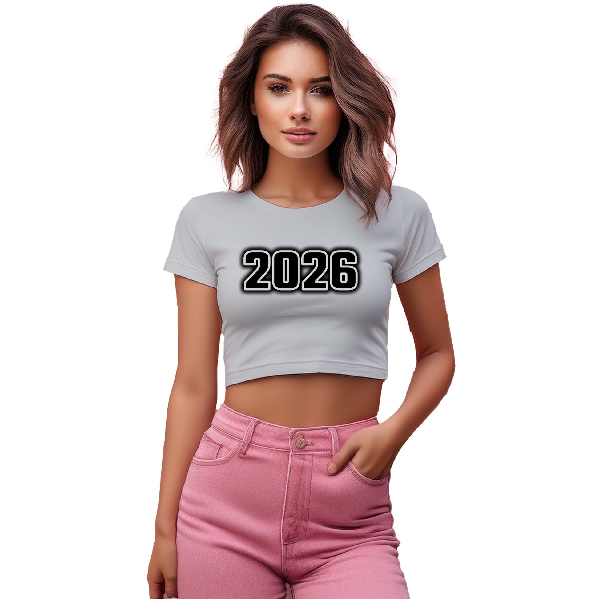 2026 Year Women Crop Top (Melange Grey)