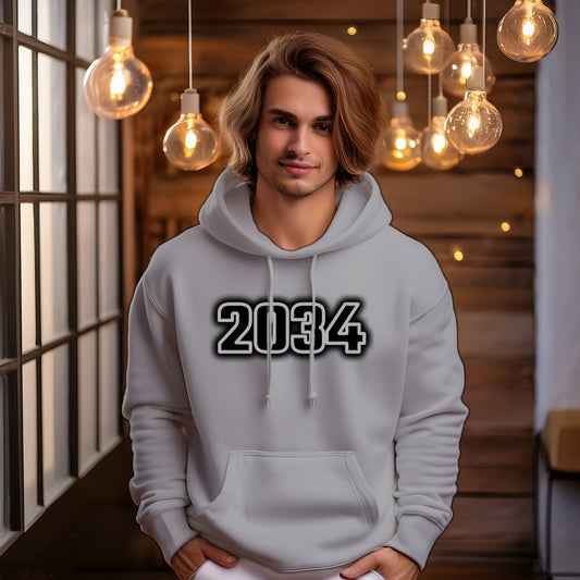 2034 Year Men Unisex Hoodie (Melange Grey)