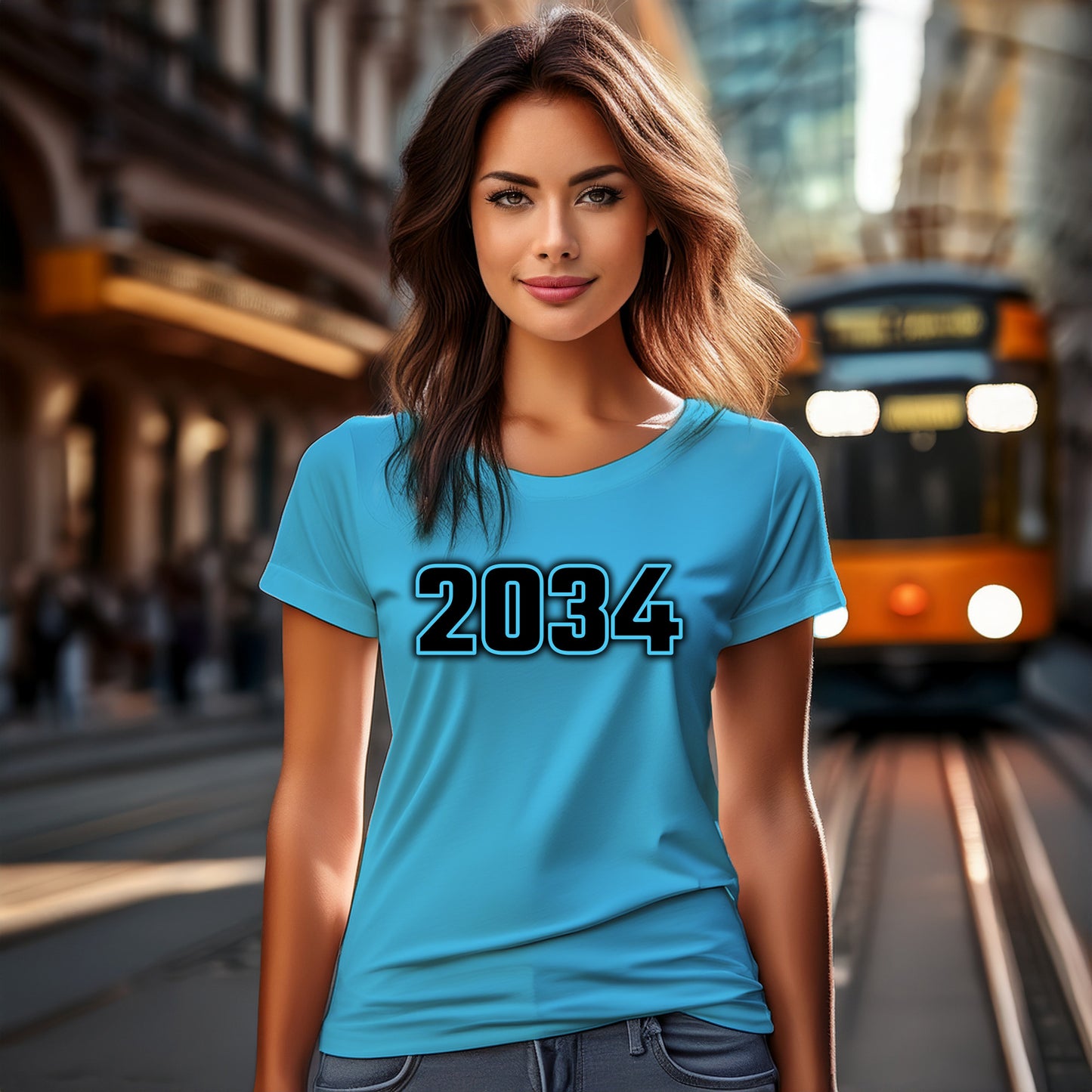 2034 Year Women T-Shirt (Sky Blue)