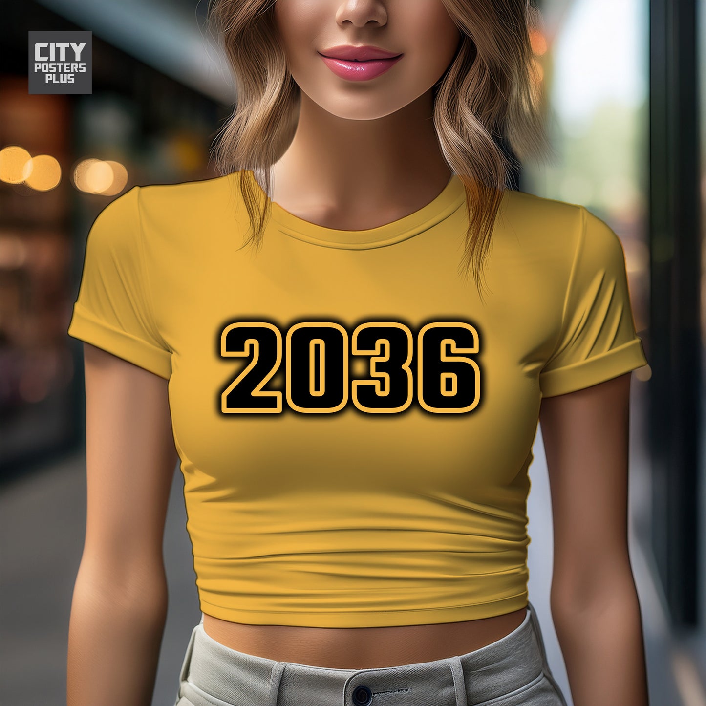 2036 Year Women Crop Top (Golden Yellow)