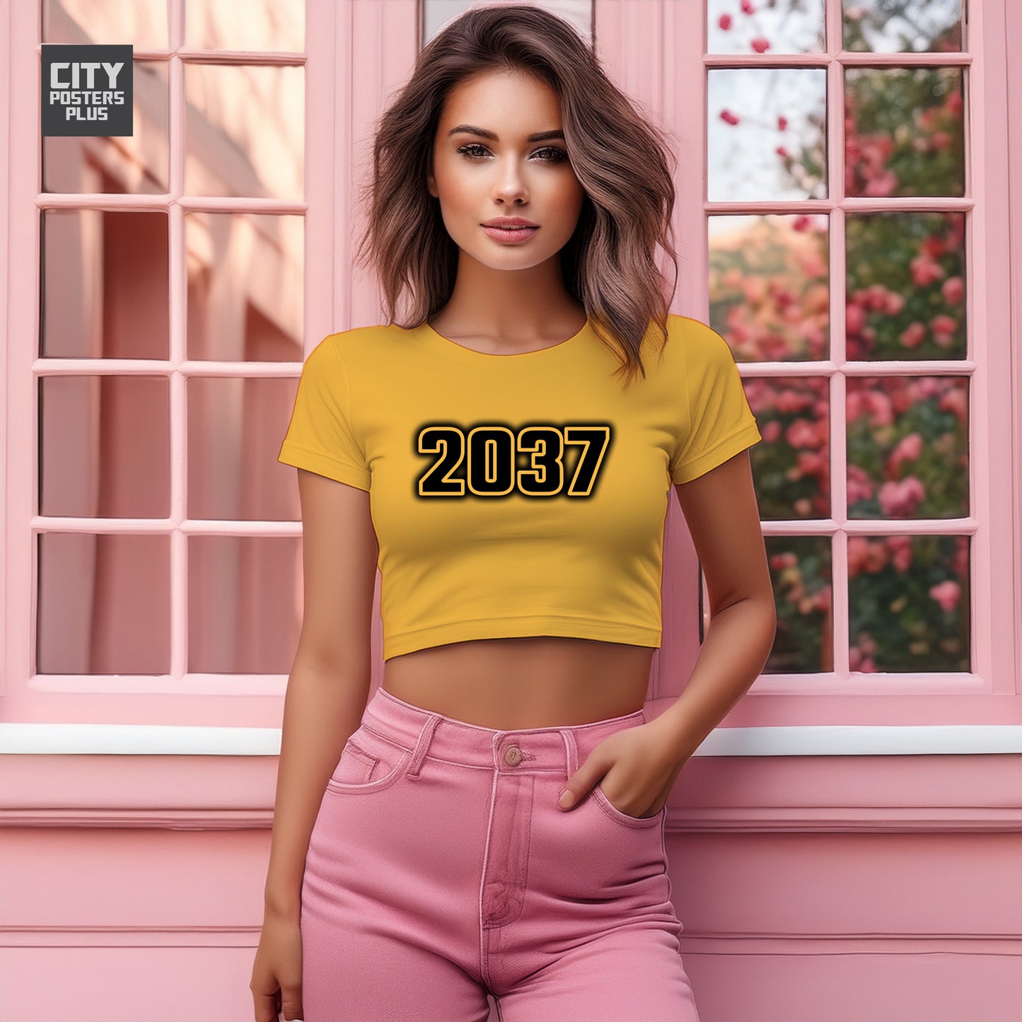2037 Year Women Crop Top (Golden Yellow)