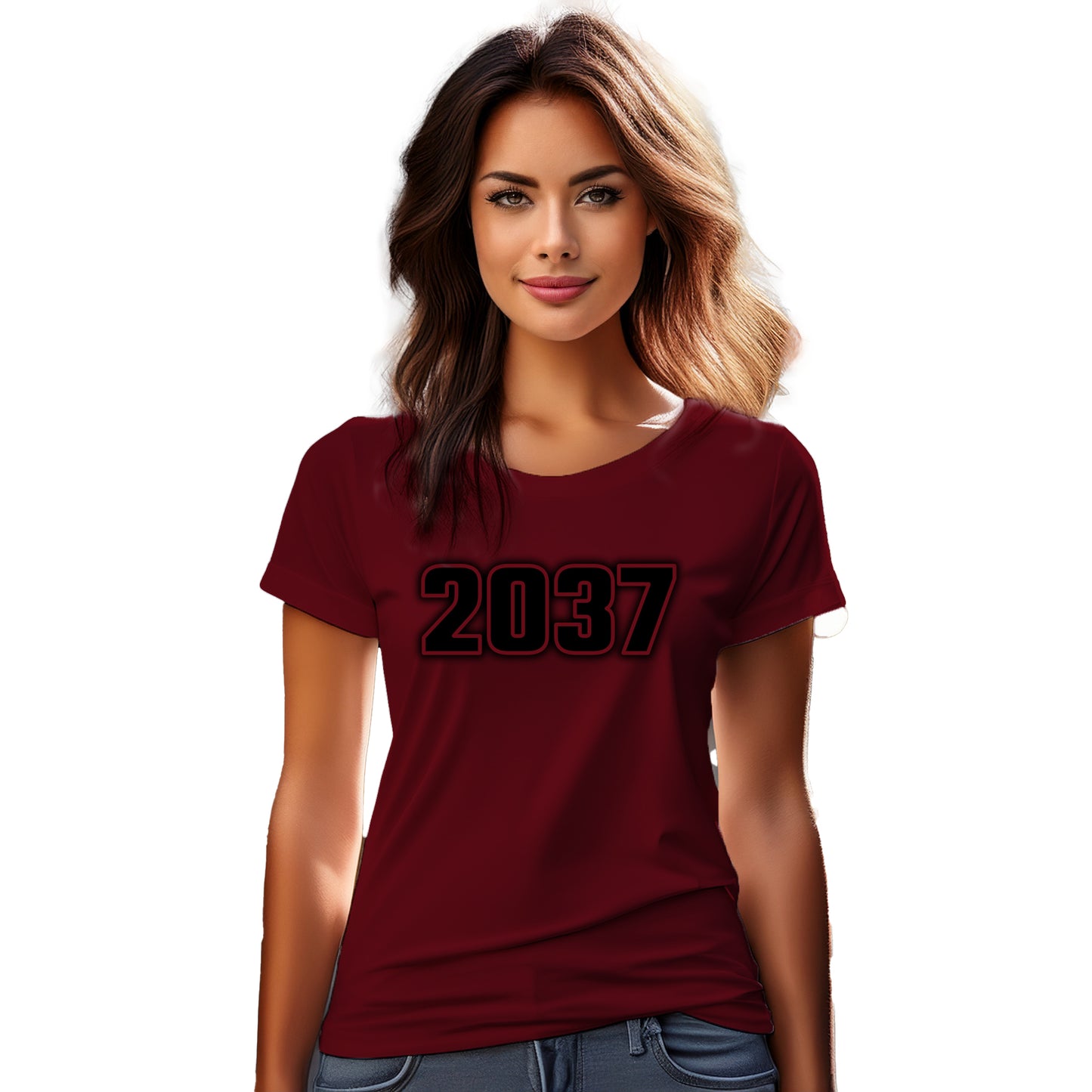 2037 Year Women T-Shirt (Maroon)