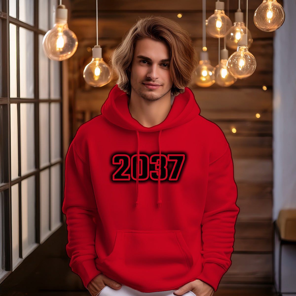 2037 Year Men Unisex Hoodie (Red)