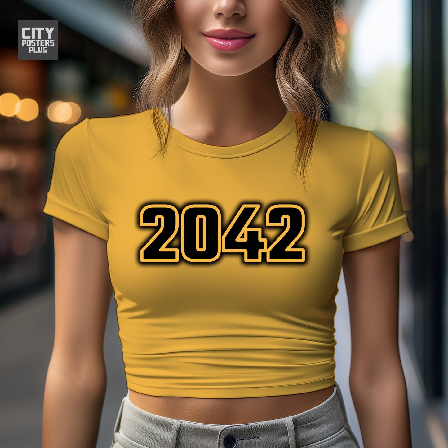 2042 Year Women Crop Top (Golden Yellow)