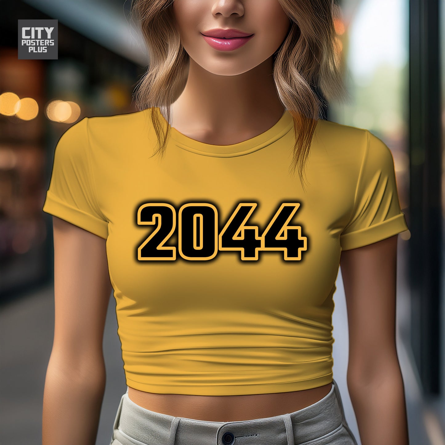 2044 Year Women Crop Top (Golden Yellow)