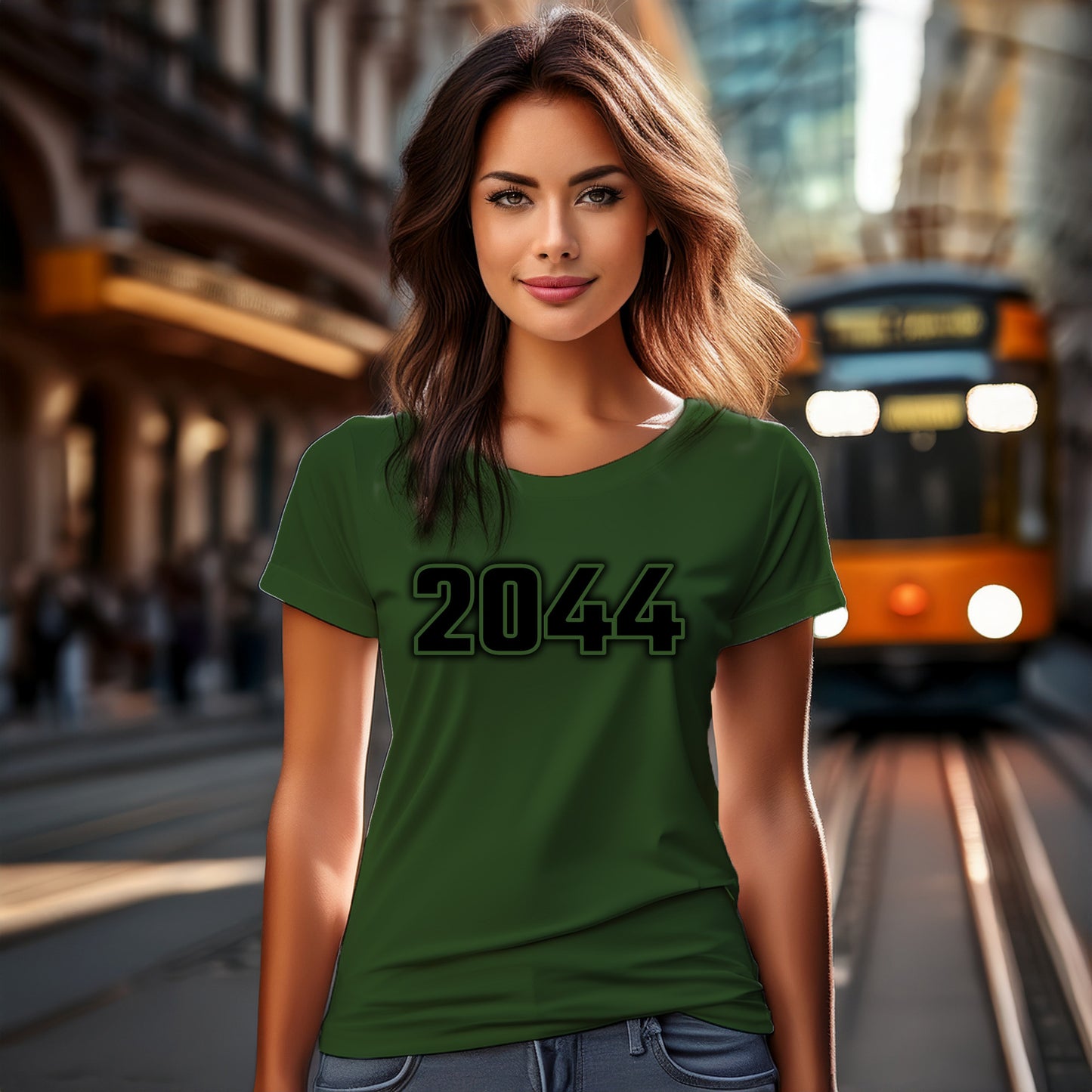 2044 Year Women T-Shirt (Olive Green)
