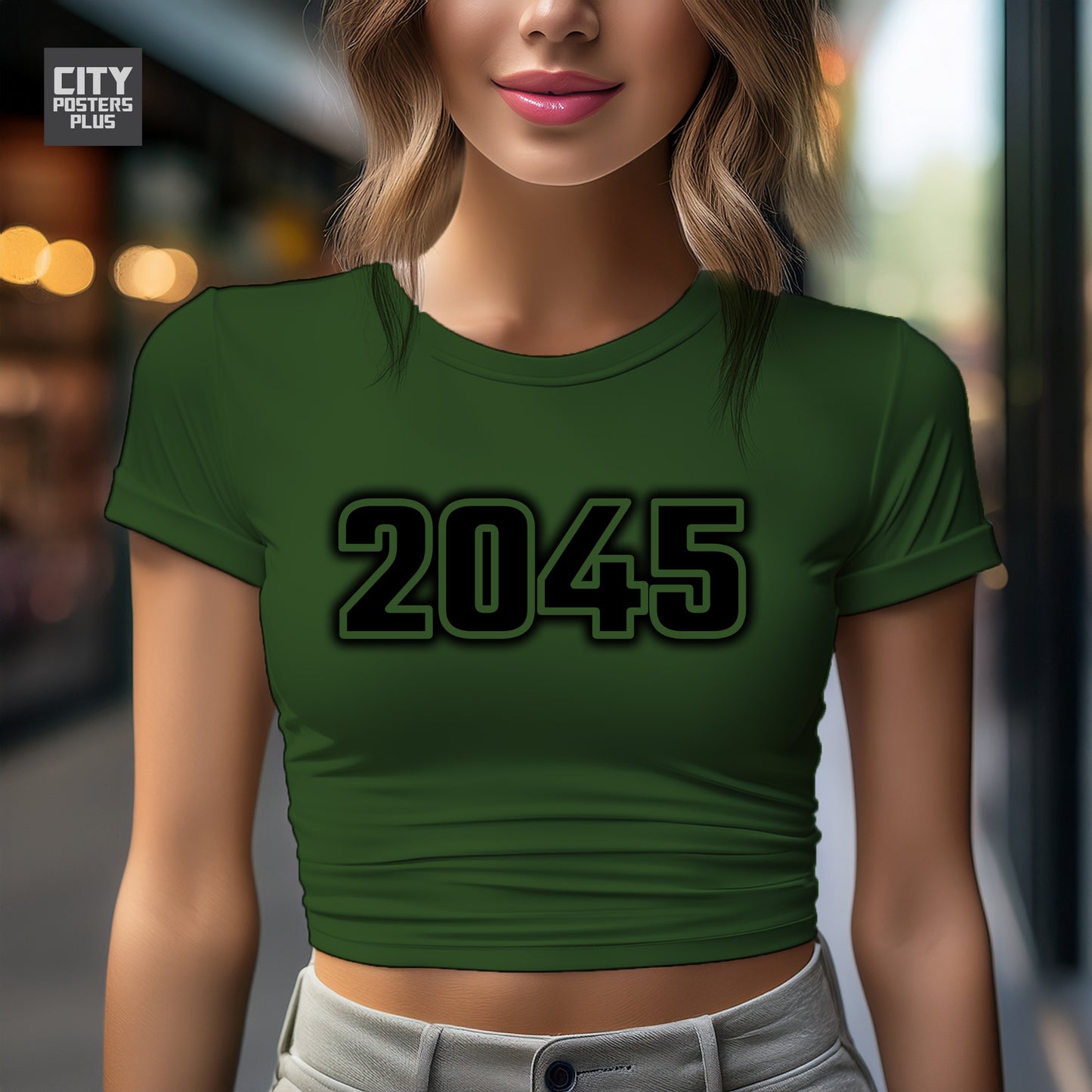 2045 Year Women Crop Top (Olive Green)