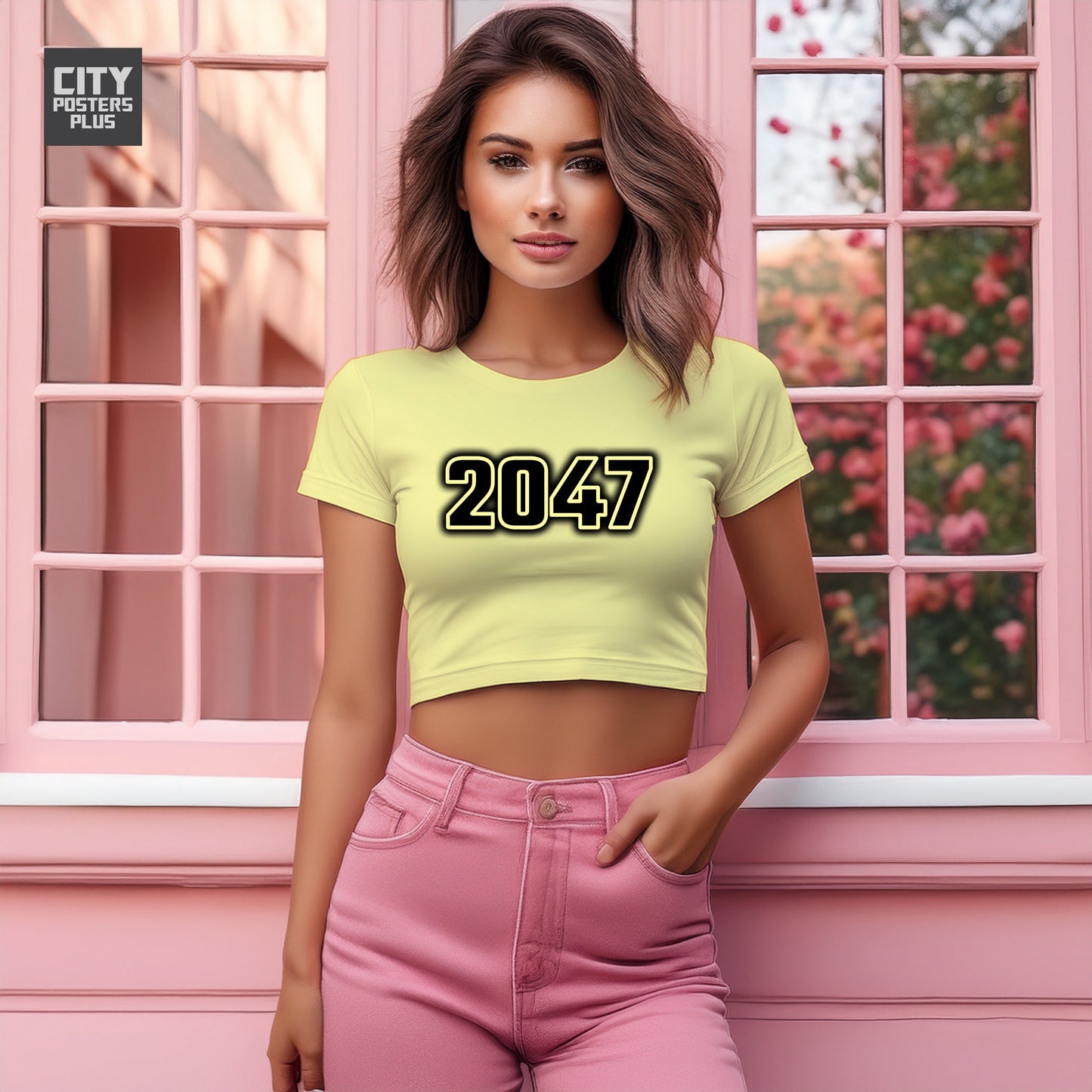 2047 Year Women Crop Top (Butter Yellow)