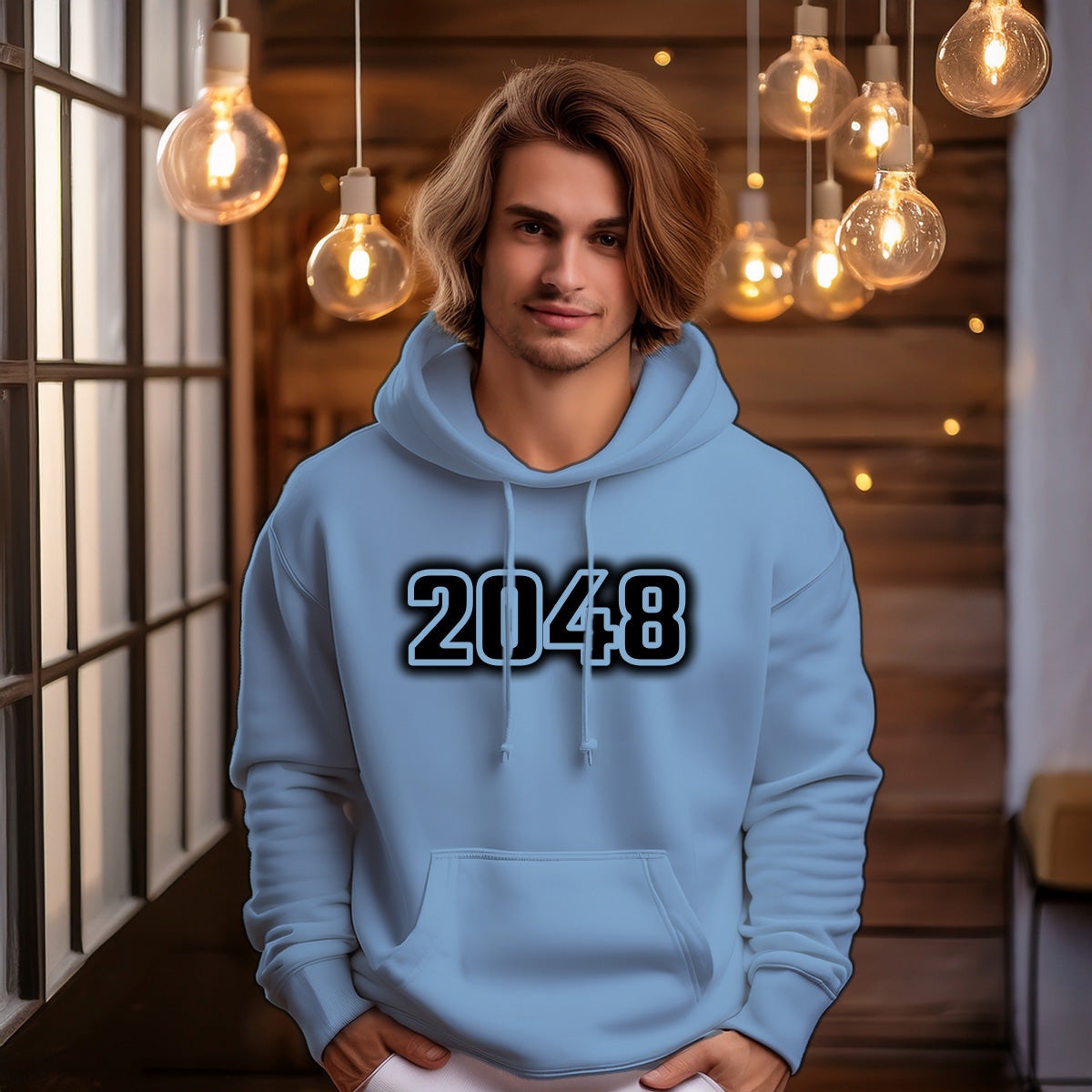 2048 Year Men Unisex Hoodie (Baby Blue)