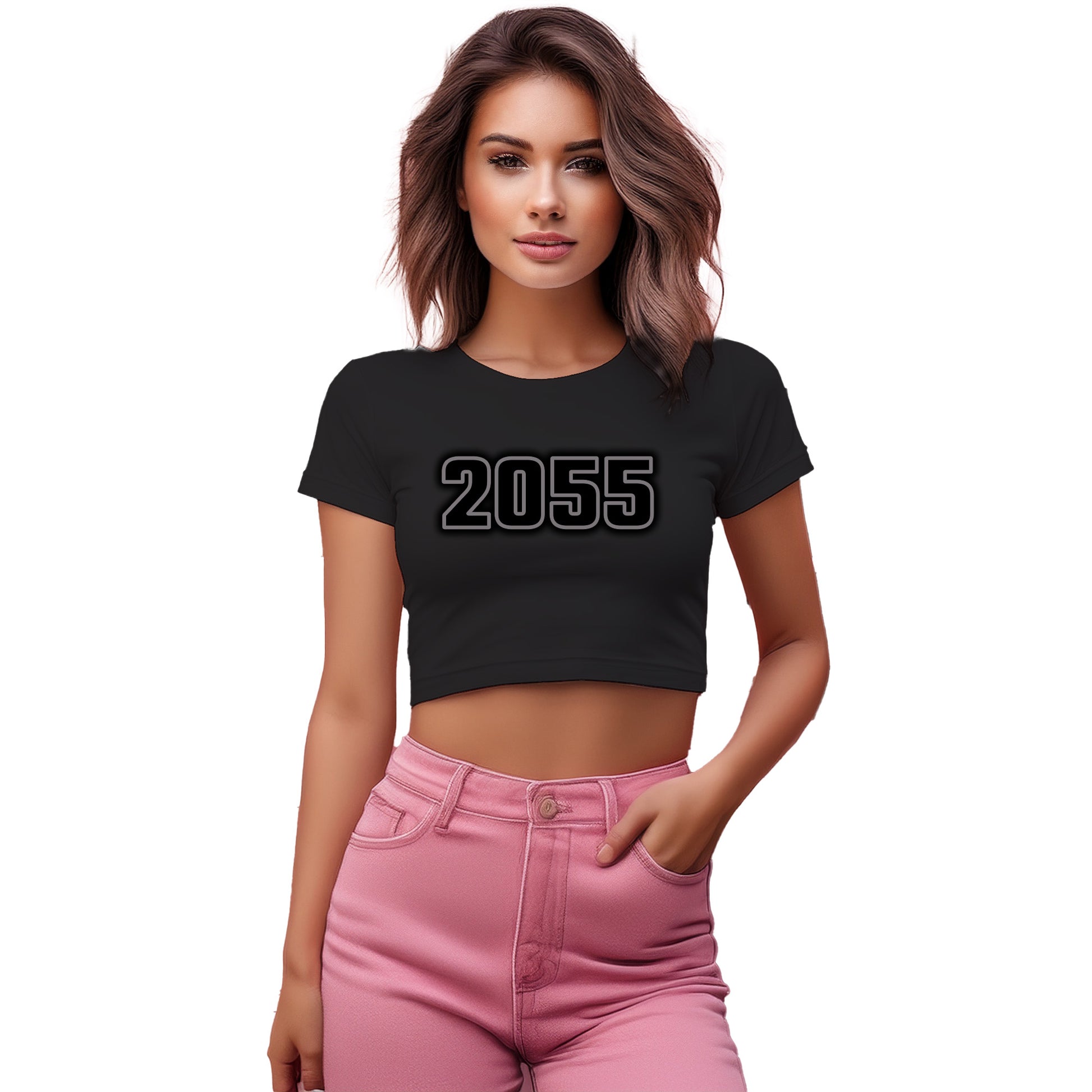 2055 Year Women Crop Top (Black)
