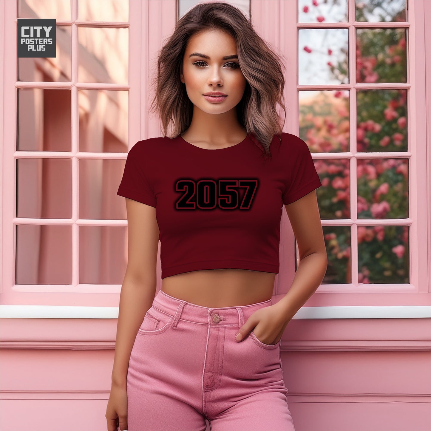 2057 Year Women Crop Top (Maroon)
