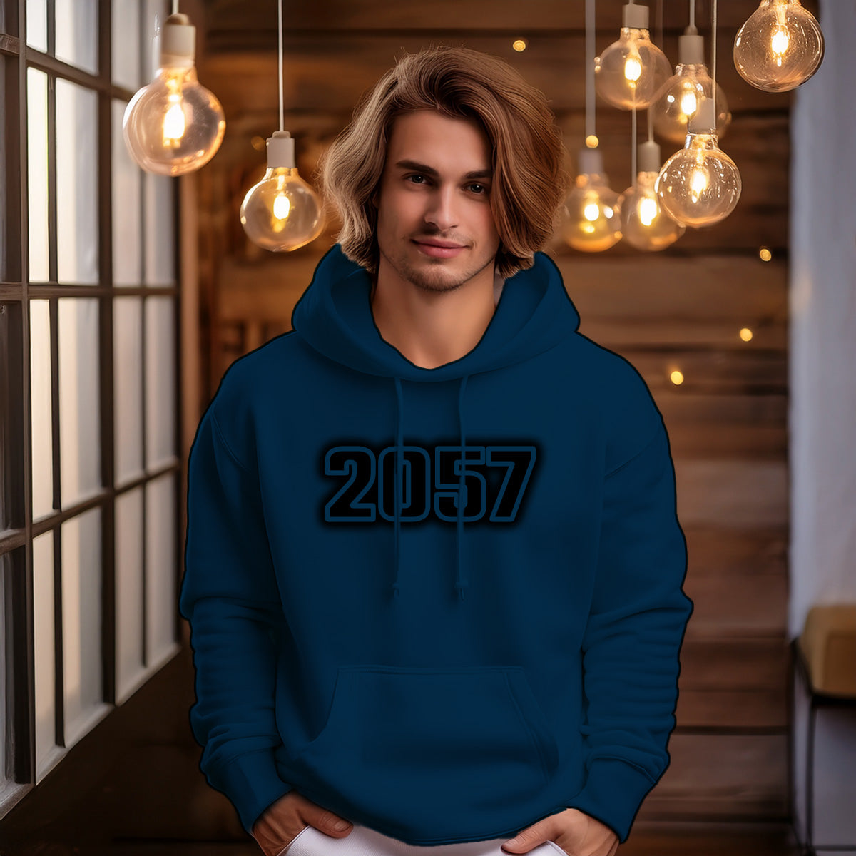 2057 Year Men Unisex Hoodie (Navy Blue)