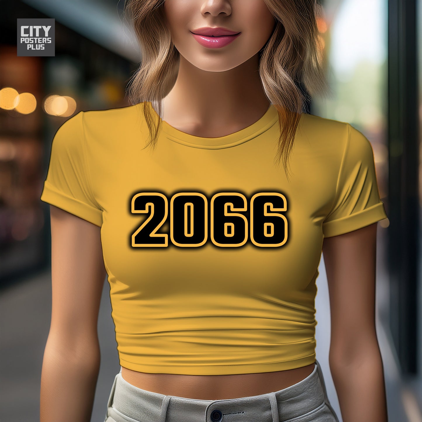 2066 Year Women Crop Top (Golden Yellow)