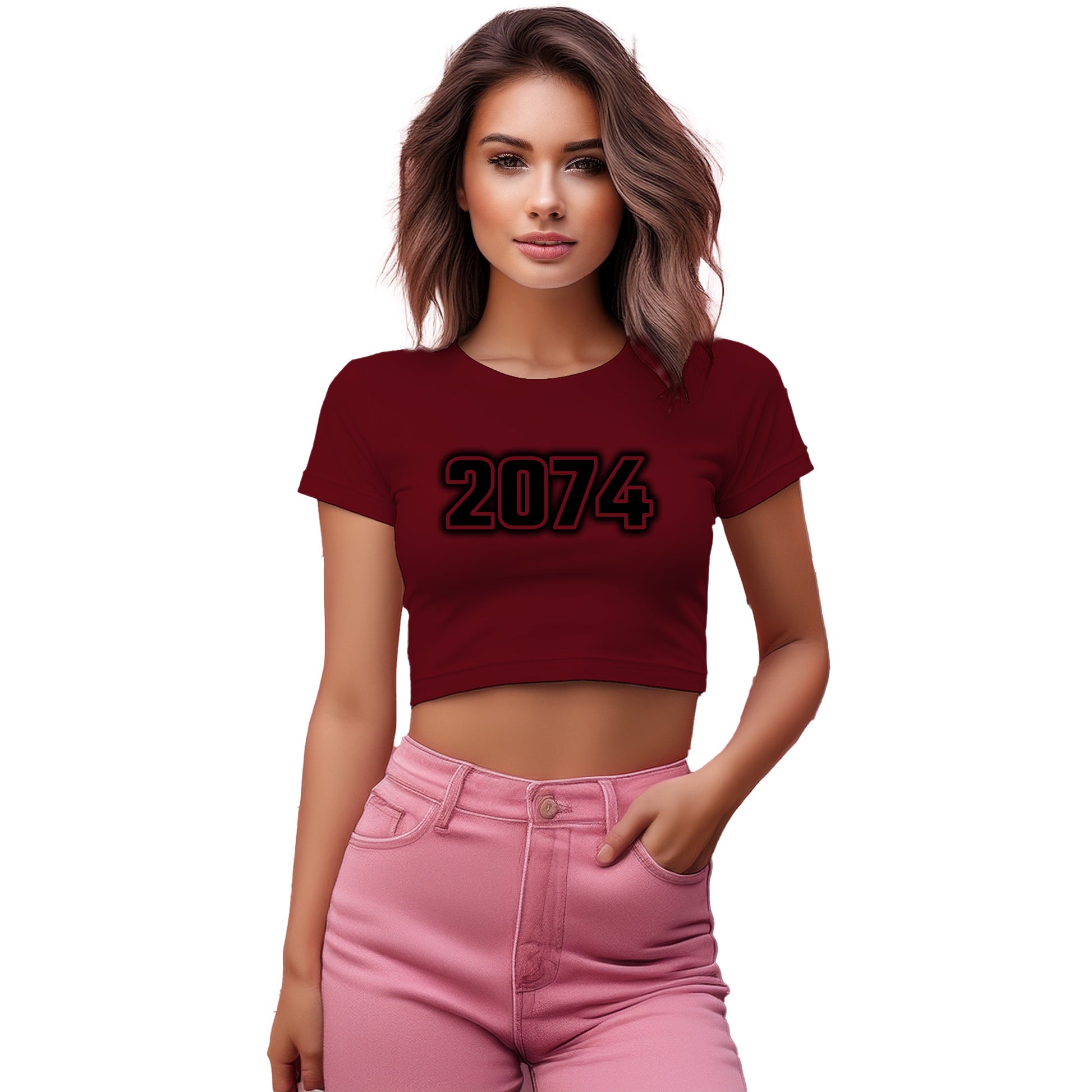 2074 Year Women Crop Top (Maroon)