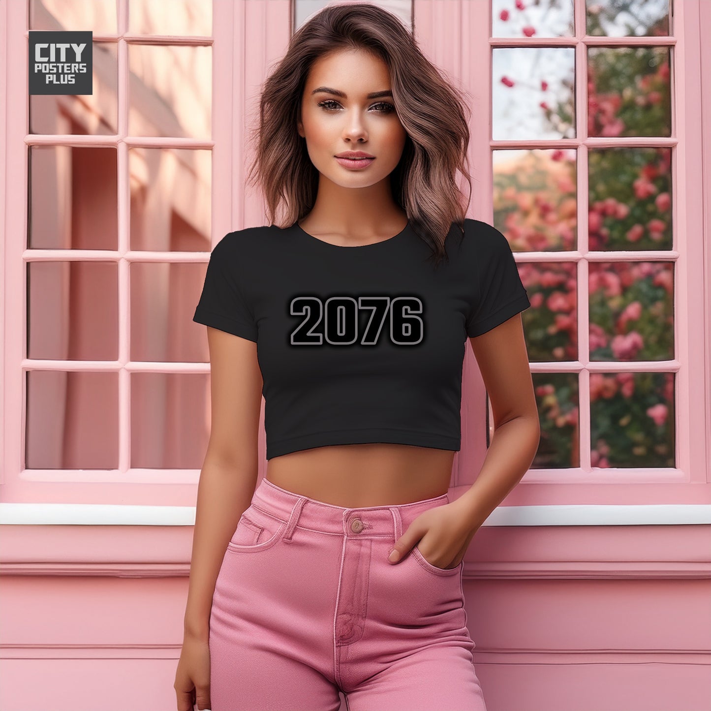 2076 Year Women Crop Top (Black)