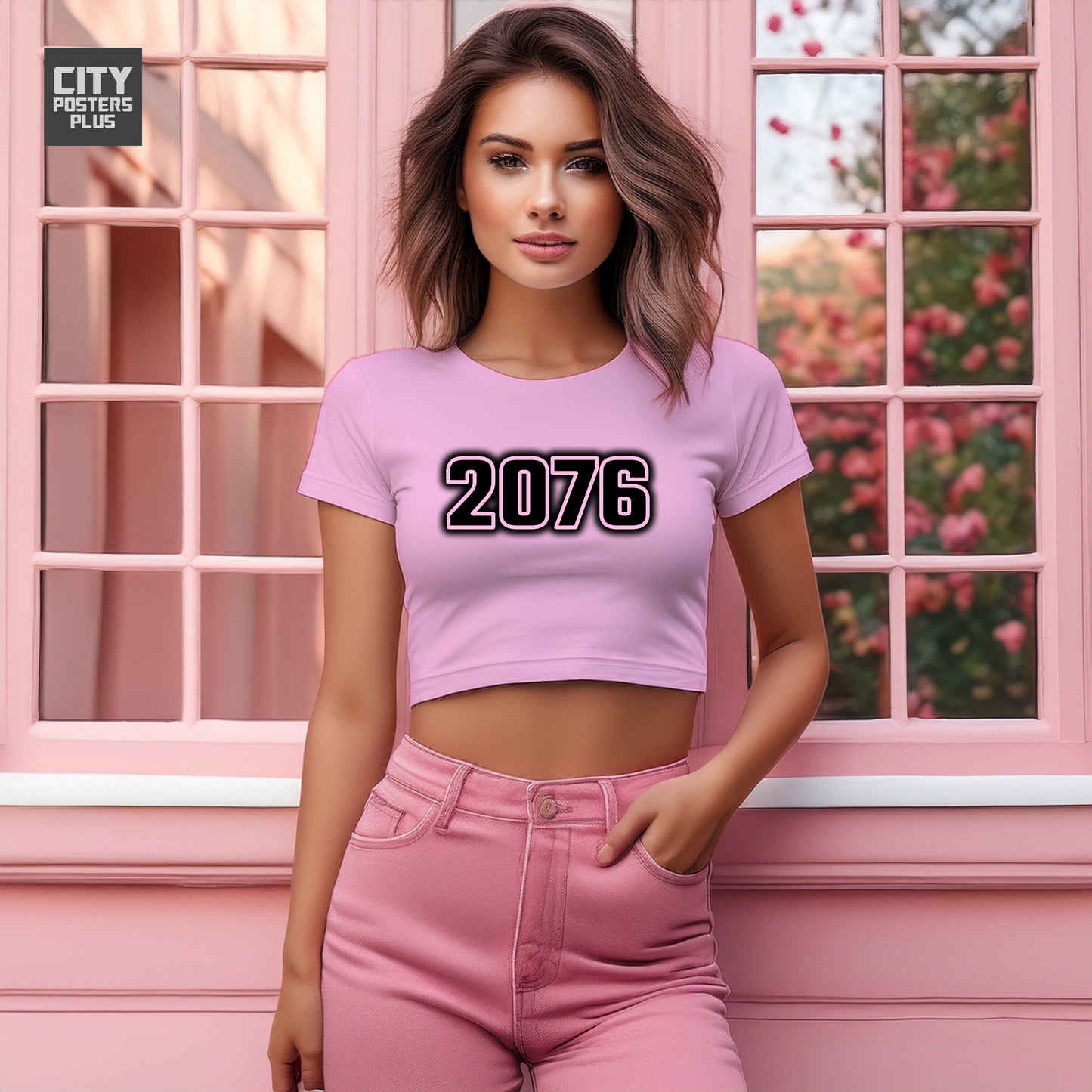 2076 Year Women Crop Top (Light Pink)