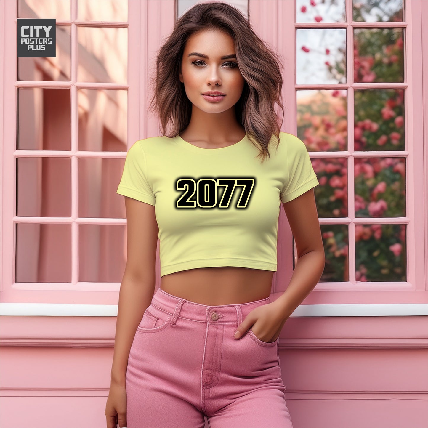 2077 Year Women Crop Top (Butter Yellow)