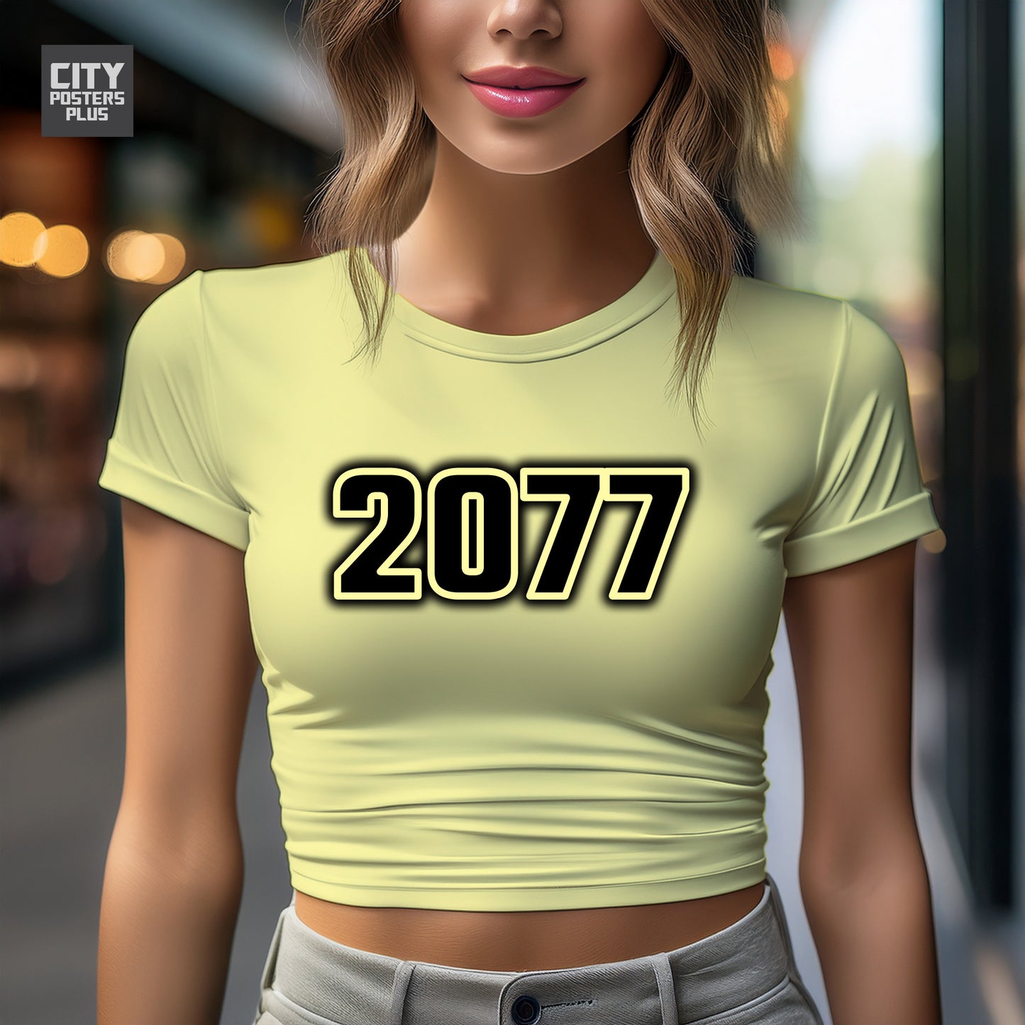 2077 Year Women Crop Top (Butter Yellow)