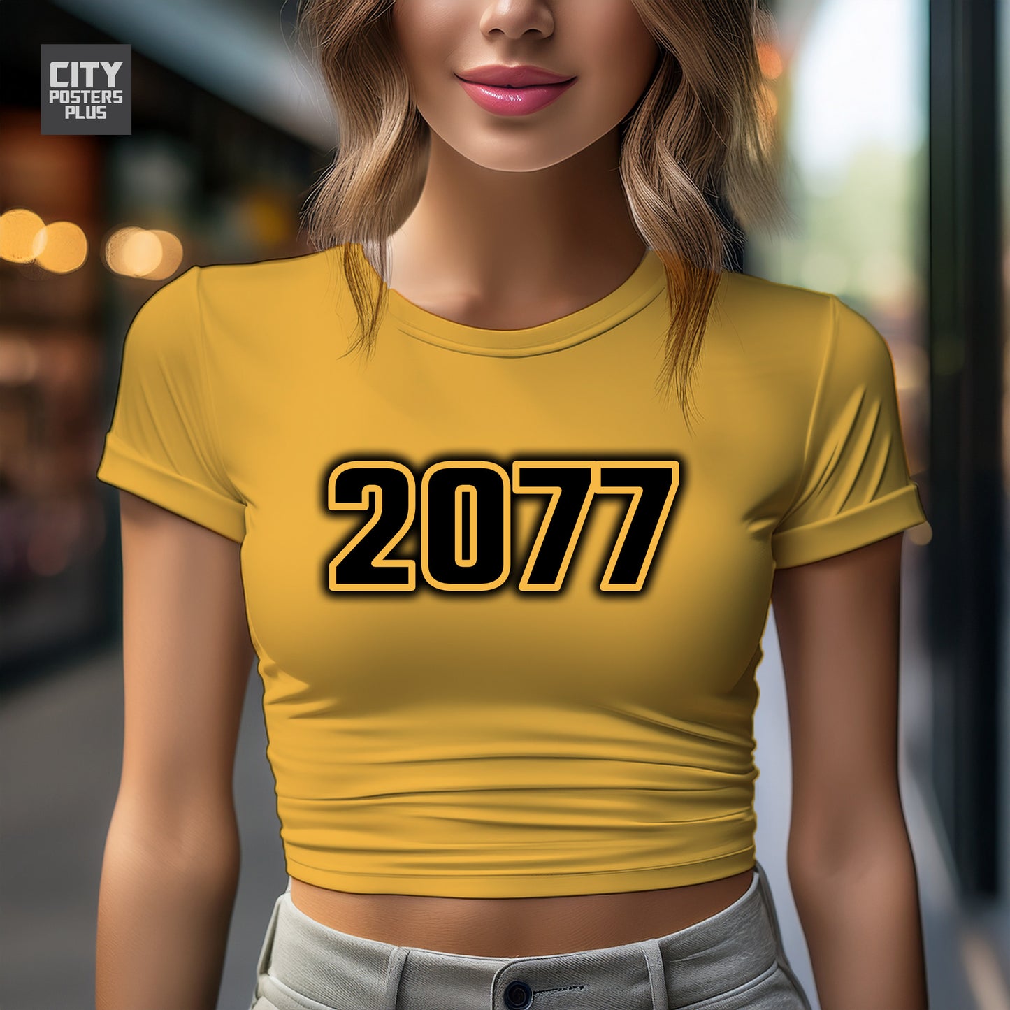 2077 Year Women Crop Top (Golden Yellow)
