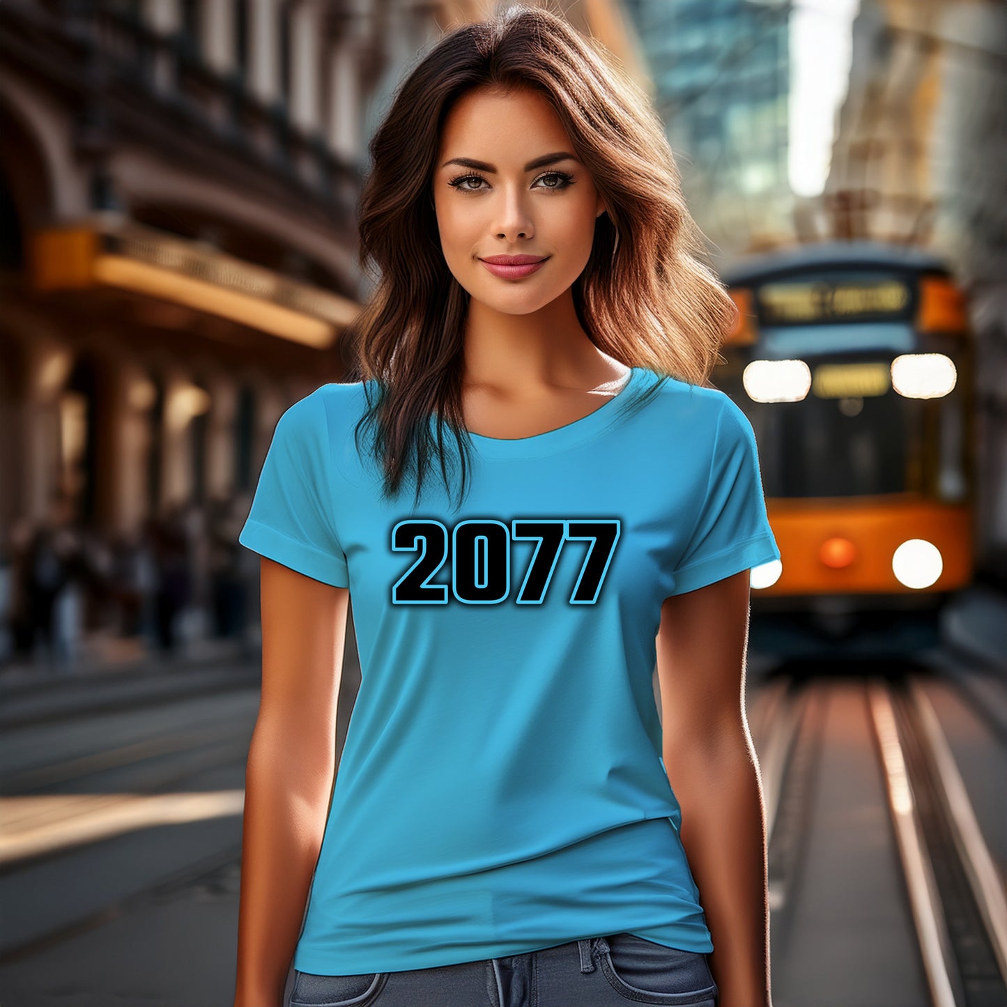 2077 Year Women T-Shirt (Sky Blue)