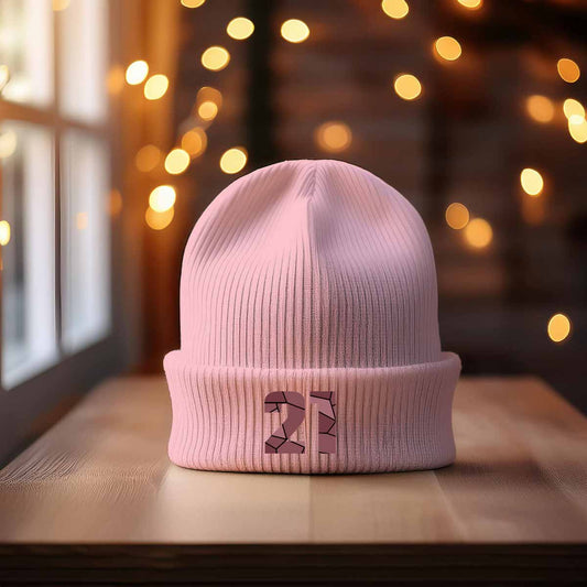 Beanies Plus 21 Number Beanie | Modern Numeric Knit Winter Hat 
