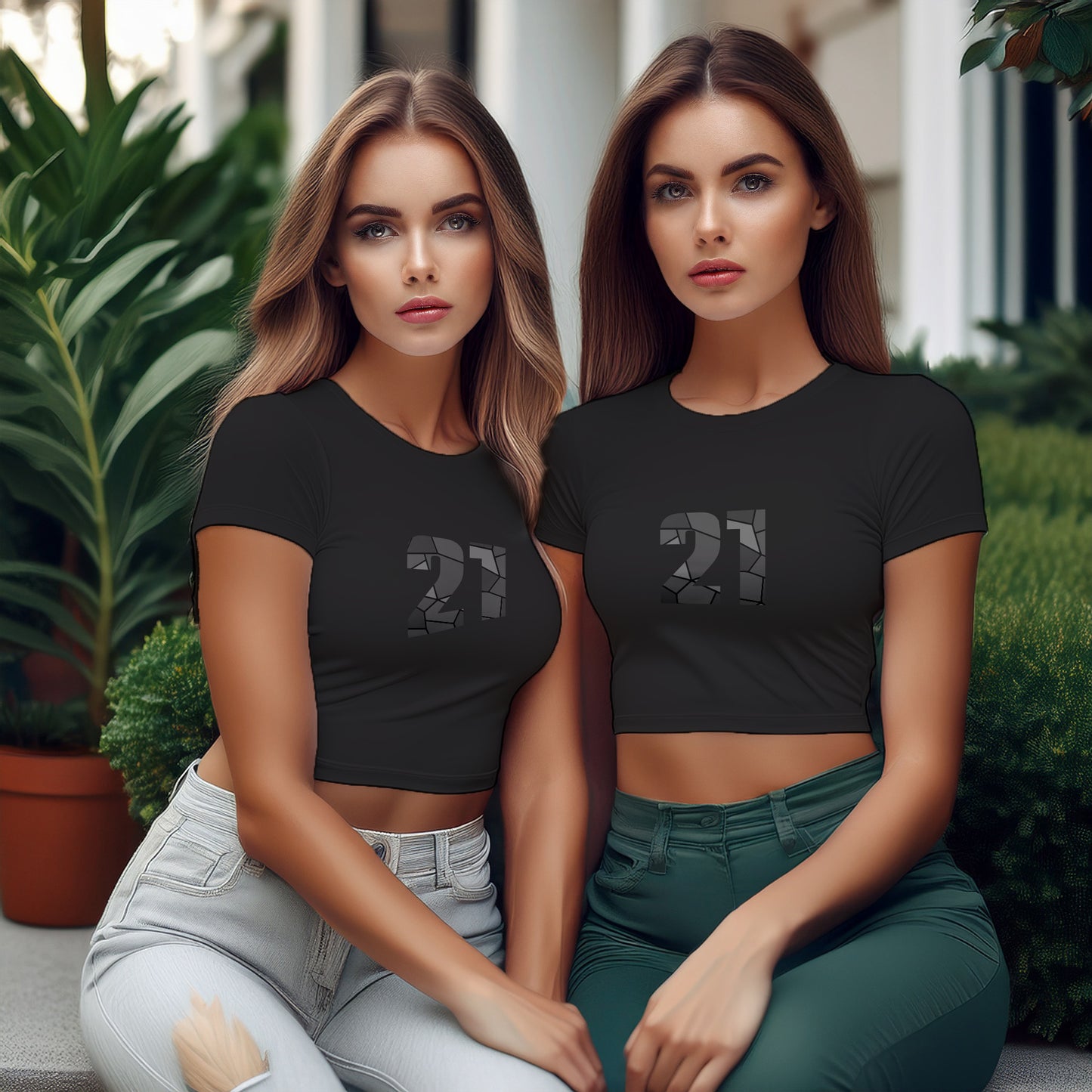21 Number Women Crop Top (Black)