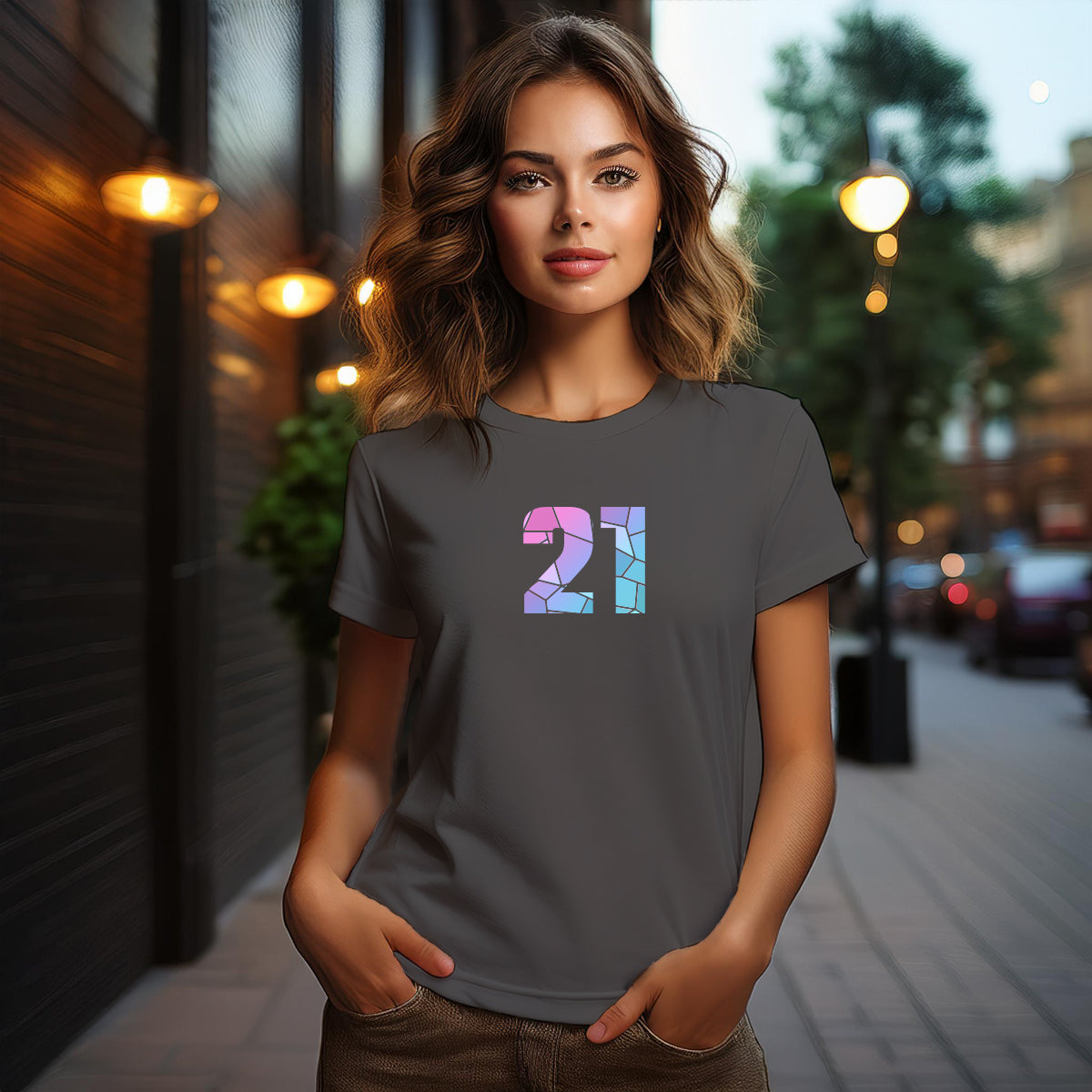 21 Number Women T-Shirt (Charcoal Grey)