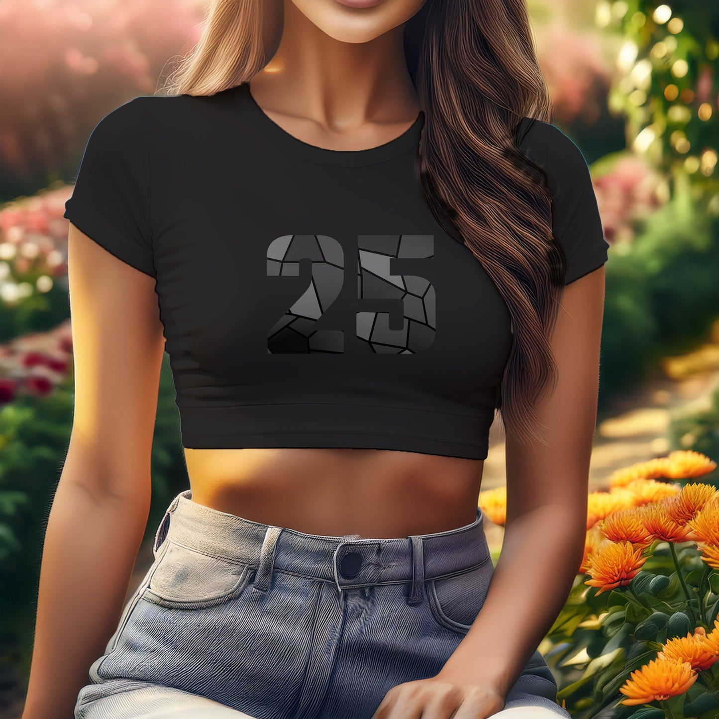 25 Number Women Crop Top (Black)