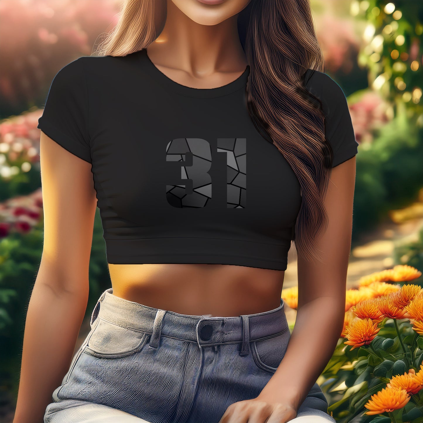 31 Number Women Crop Top (Black)