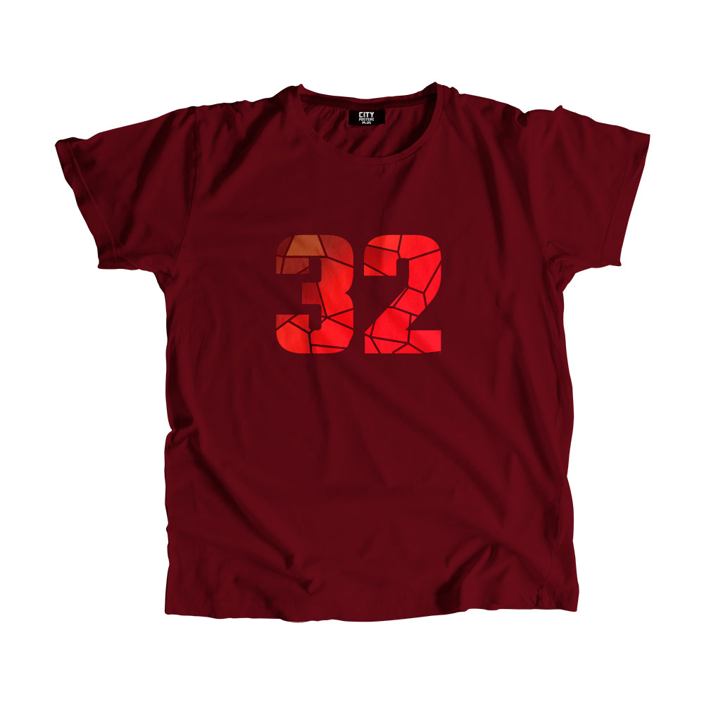 32 Number Men Unisex T-Shirt (Maroon)