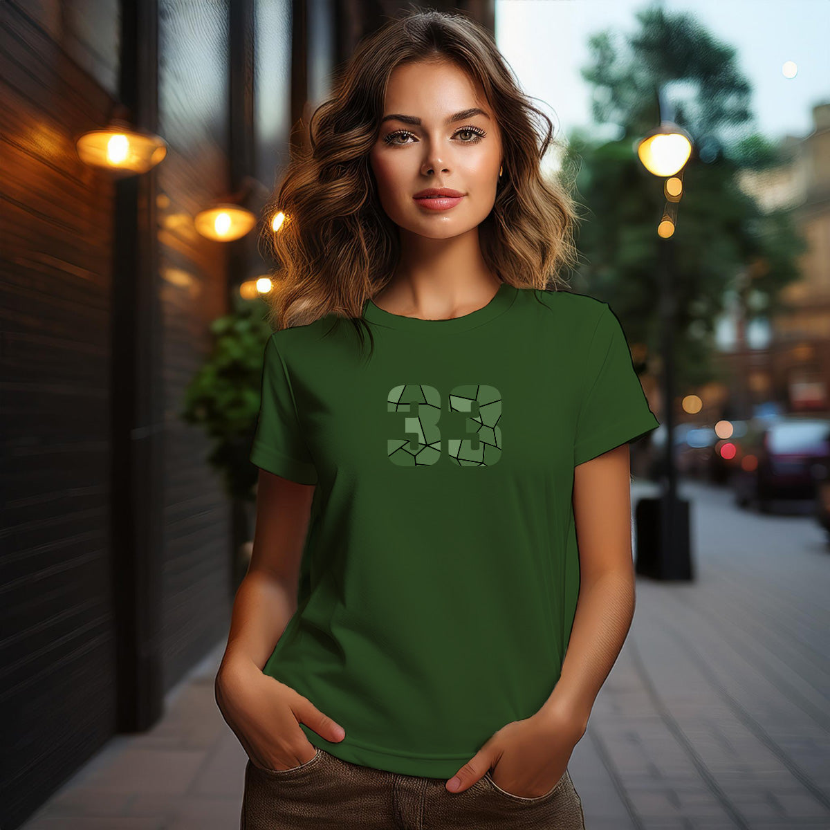 33 Number Women T-Shirt (Olive Green)