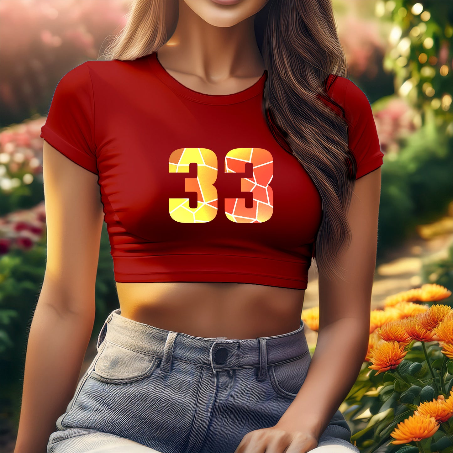 33 Number Women Crop Top (Red)
