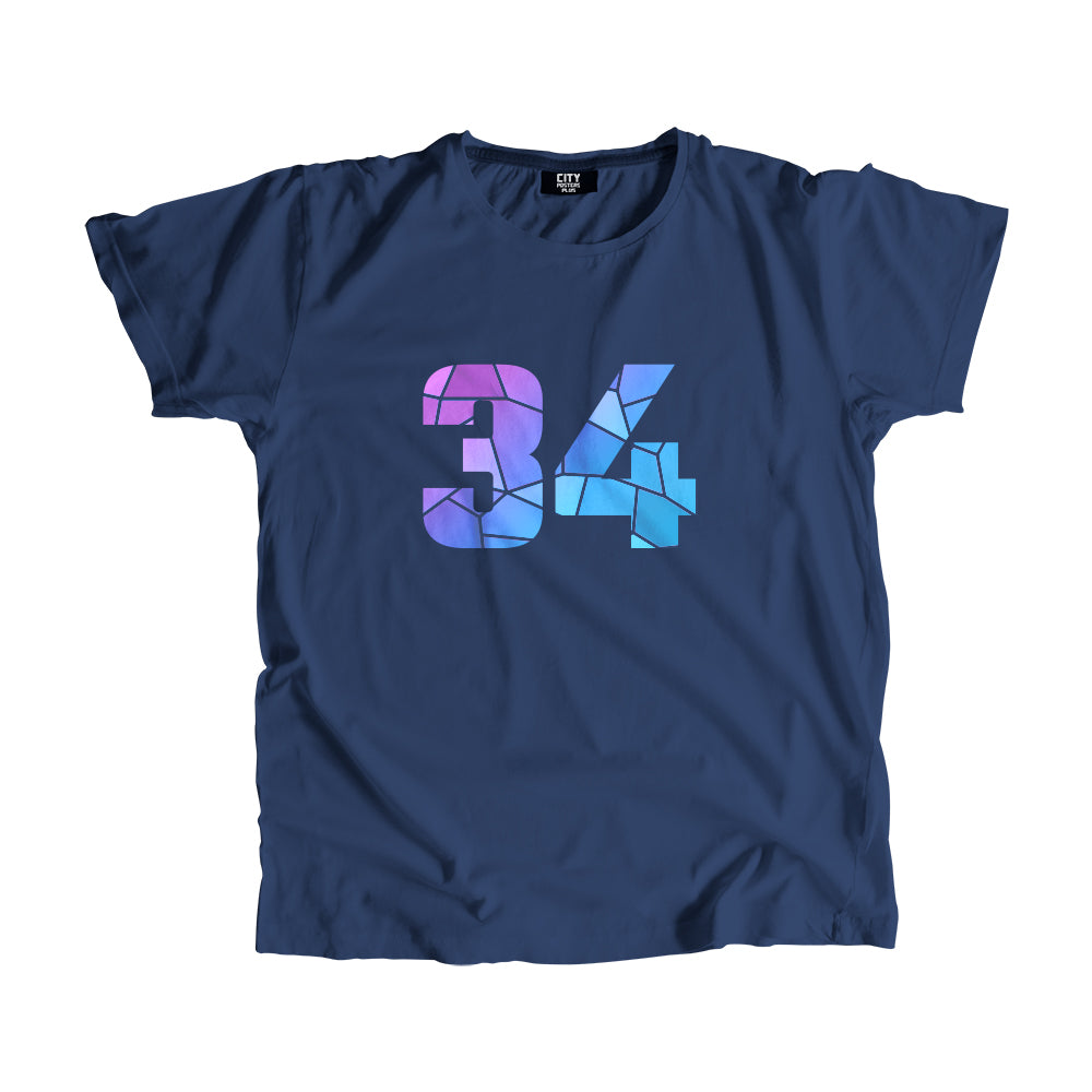 34 Number Men Unisex T-Shirt (Navy Blue)