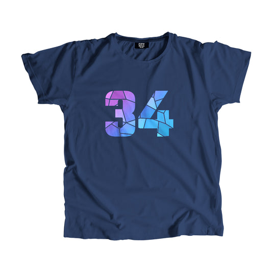 34 Number Men Unisex T-Shirt (Navy Blue)