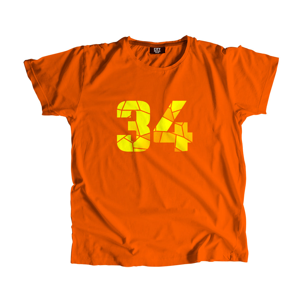 34 Number Men Unisex T-Shirt (Orange)