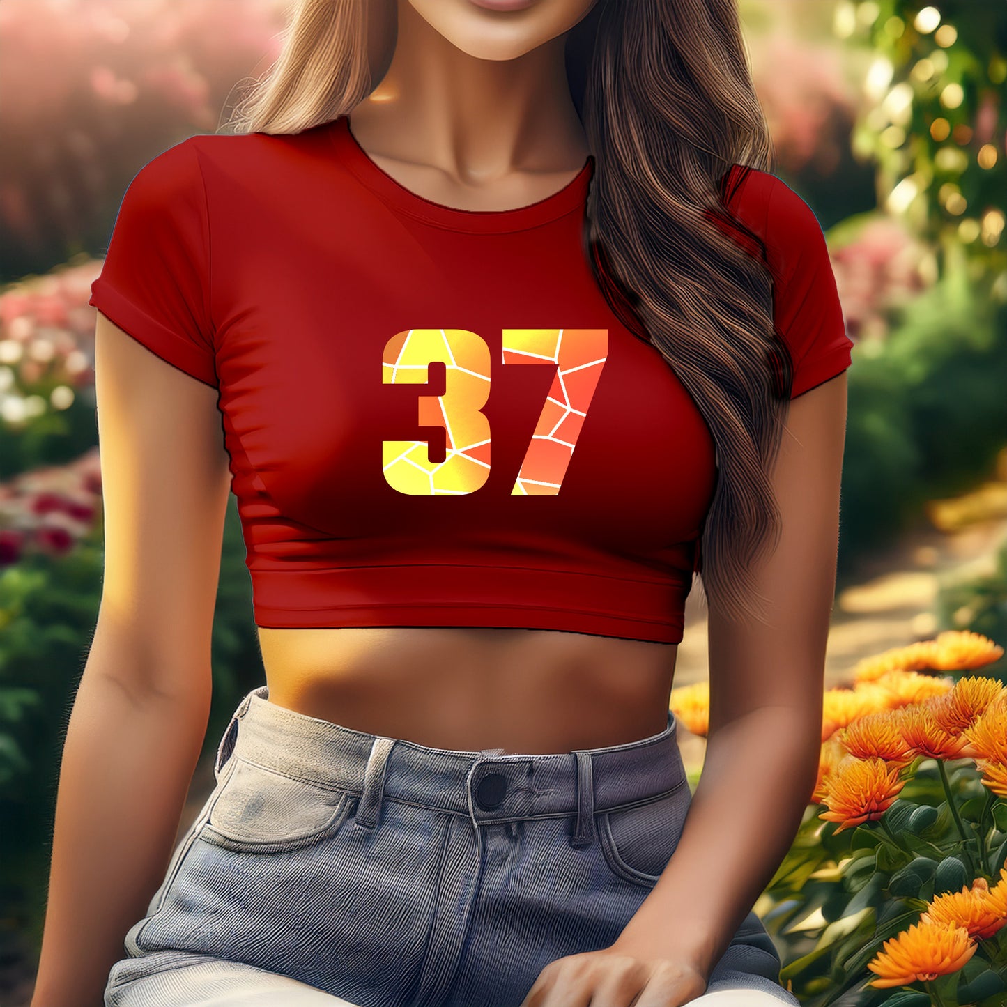 37 Number Women Crop Top (Red)