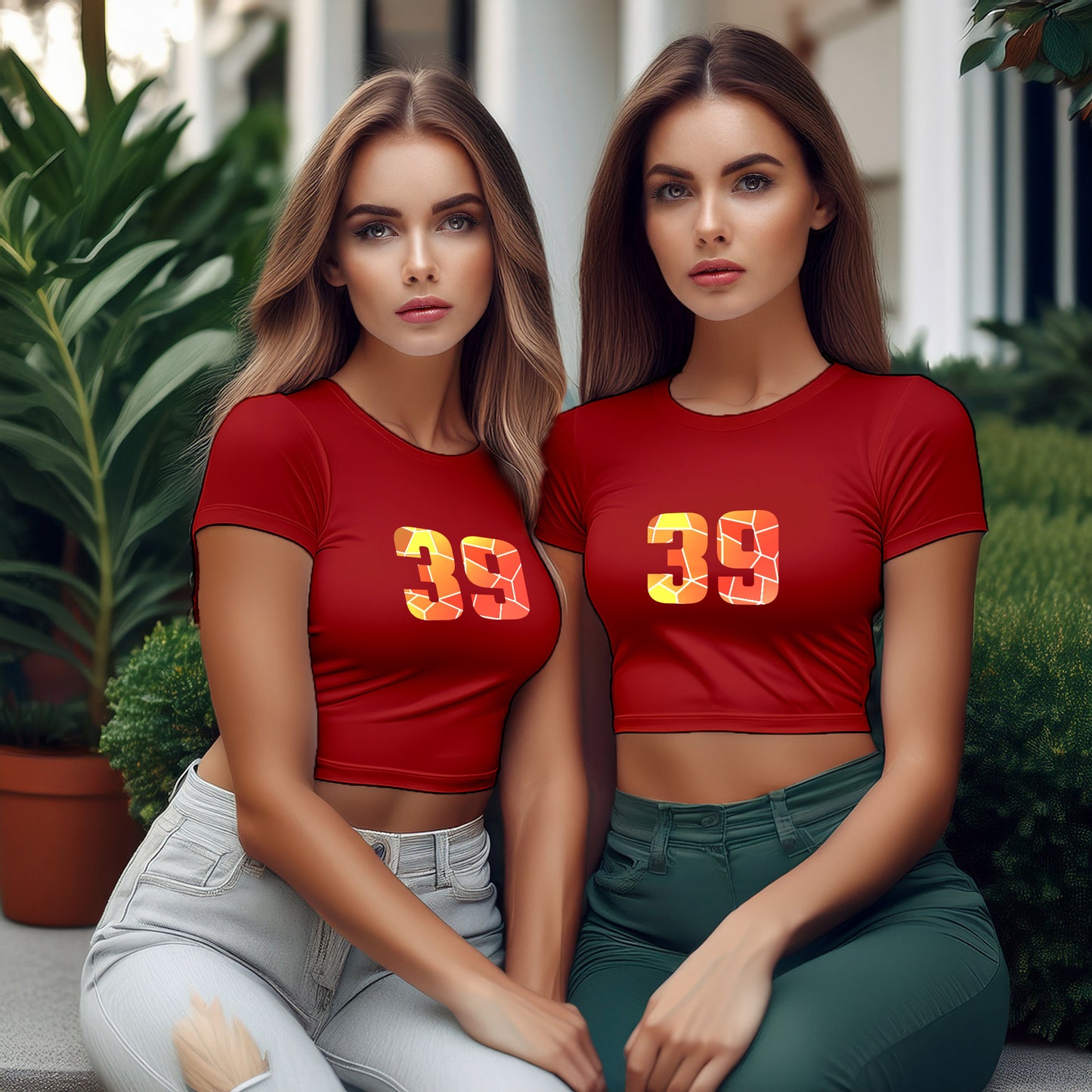 39 Number Women Crop Top (Red)